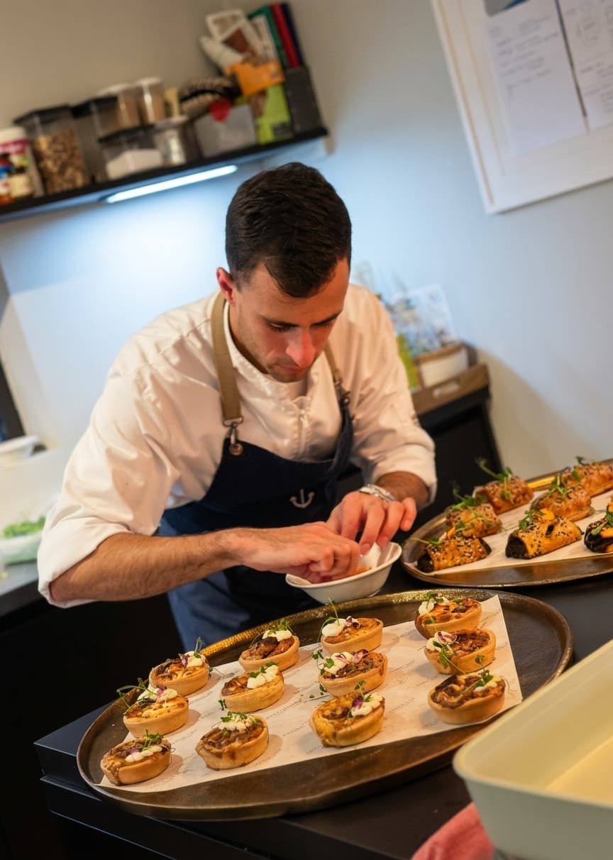 Chef aan het werk bij een privé diner