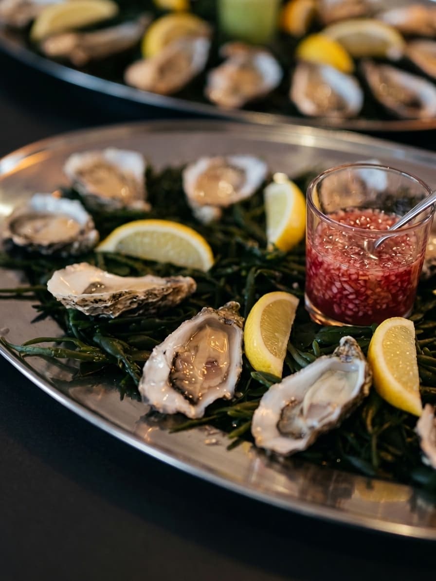 Oesterbar met verse oesters op ijs
